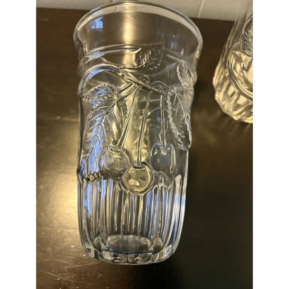 Vintage Williams Sonoma Pressed Fruit Clear Glass Drinking Glasses Set of 6